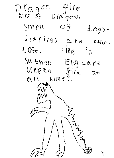 Dragon Fire (King of Dragons): <BR>
Smells of dog's droppings and burnt toast. <BR>
Lives in Southern England. <BR>
Breathes fire at all times. 